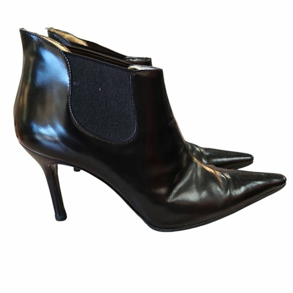 Dolce & Gabbana BOOTS 39IT 39 9 pointy toe black leather bootie heels boot  8.5 - Picture 1 of 16